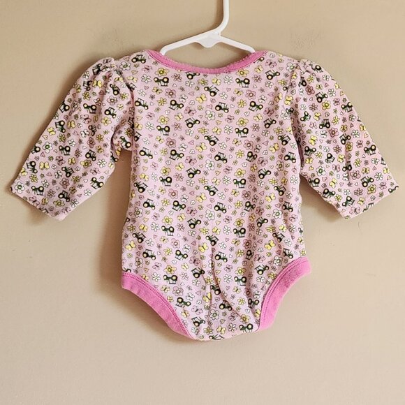 John Deere Baby Girl Pink Green Tractor Long Sleeve Onesie Size 3/6 Months - Picture 3 of 6